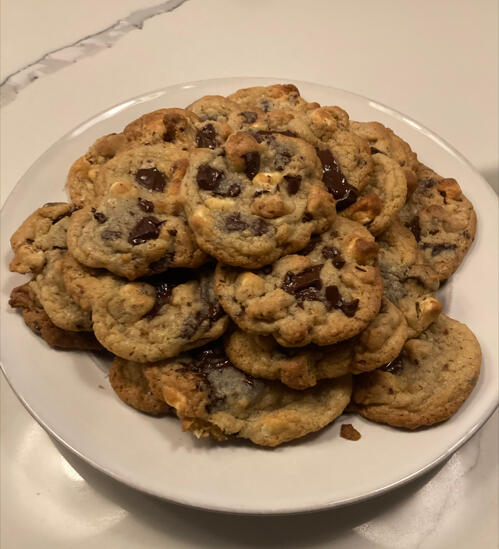 s'mores cookies with mini marshmallows and double chocolate chunks